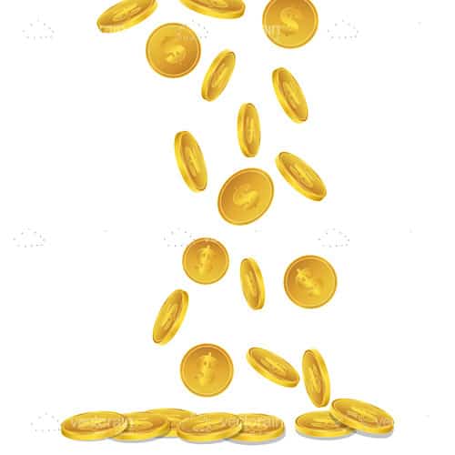 Golden Coins with Dollar Symbol Falling from Above